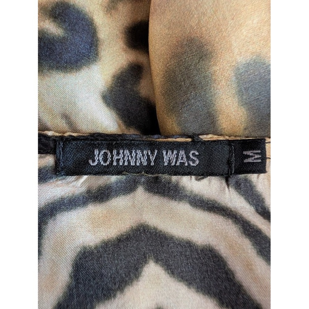Johnny Was Aisha Silk Animal‎ Print Peplum Blouse Ruffle Leopard Zebra Tan M - Picture 5 of 6
